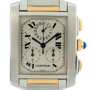 Cartier 28mm Men's Tank Francaise Chronoflex Two Tone Chrono Watch